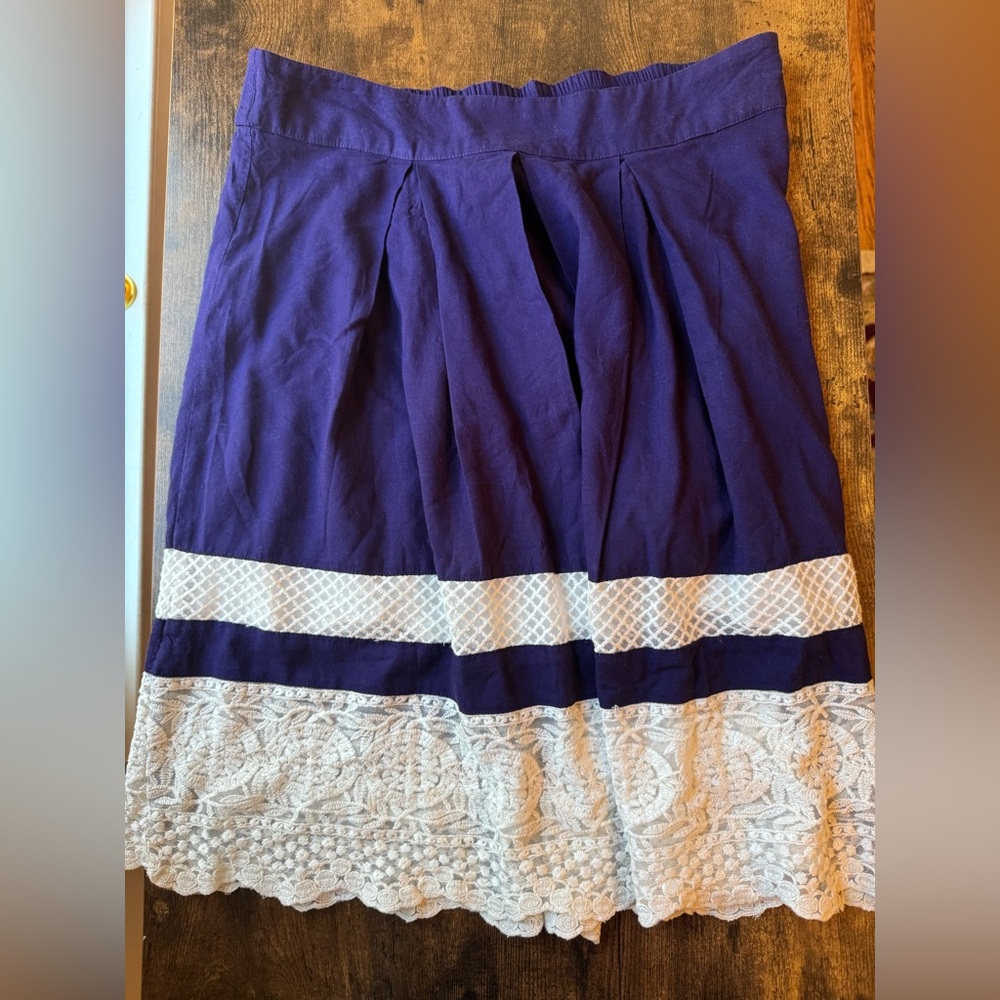 LOFT Outlet Cotton Royal Blue and White Lace Lined A-Line Skirt Size MP